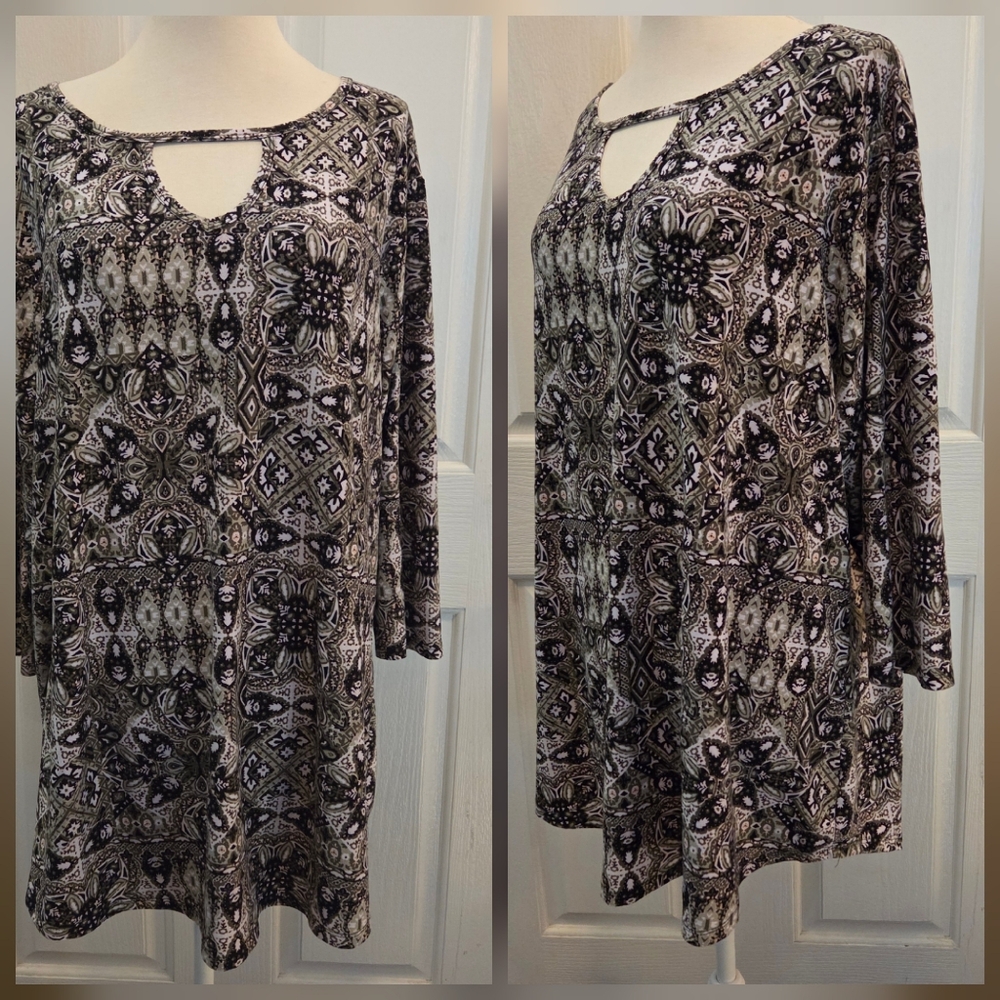 Butter Soft Top Bobby Brooks Plus Size 3X Geometric Print Half Sleeve Floral